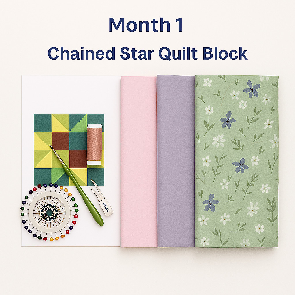 A year in Stitches Quilt - Month 1 - Chained Star Quilt block