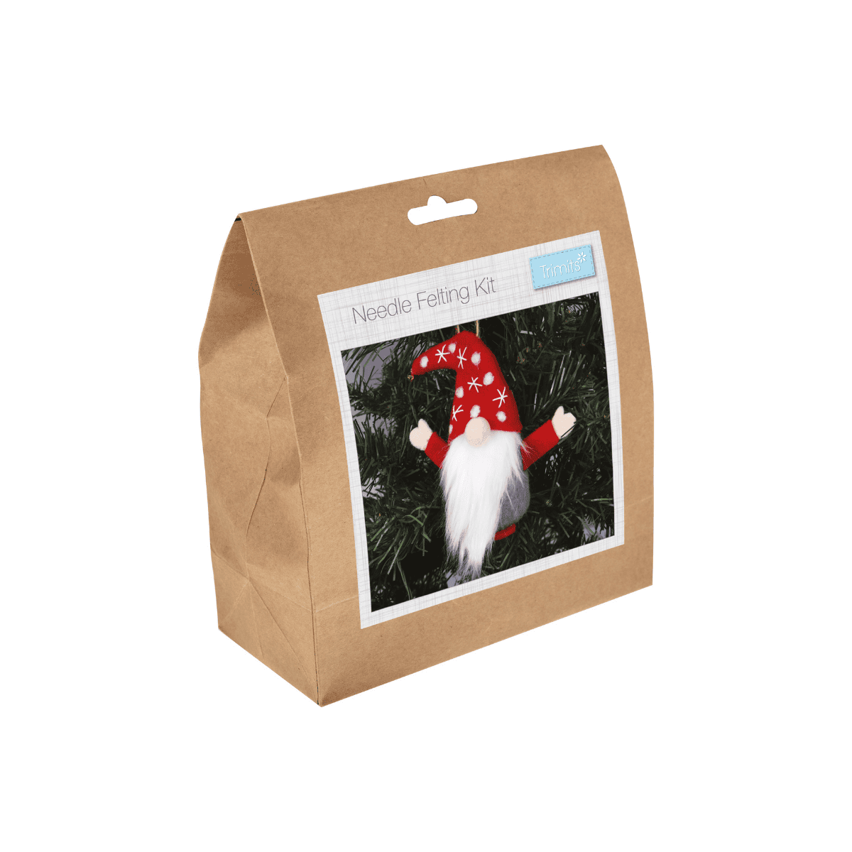 Kraft paper packaging of a needle felting kit