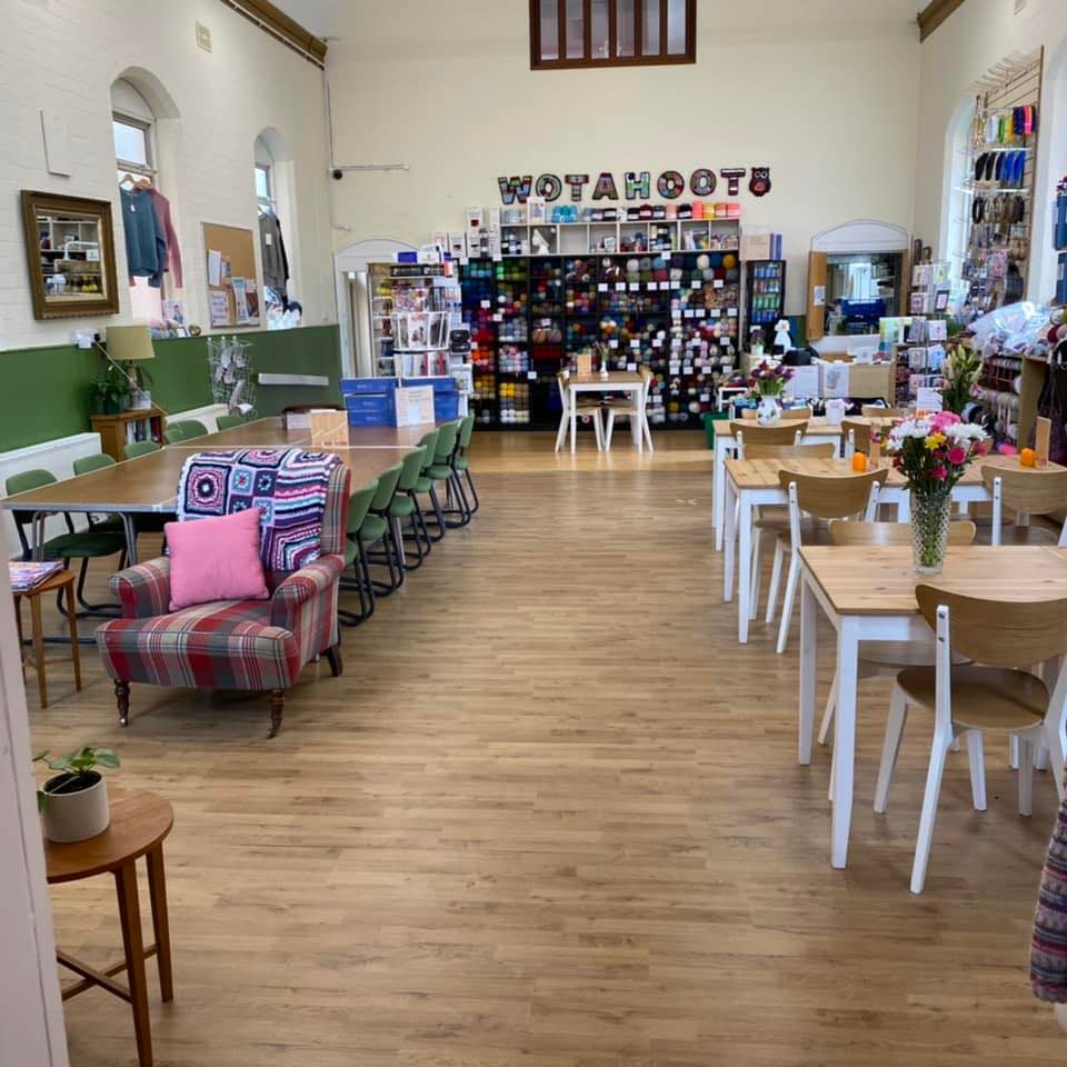 Hall set up for small gathering