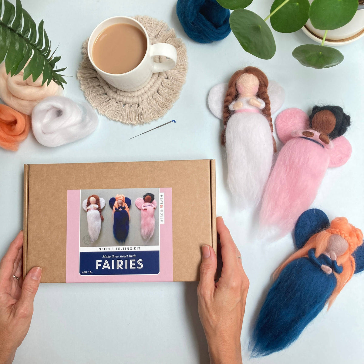 Needle Felting Kit, Fairies. Make THREE felted fairy dolls