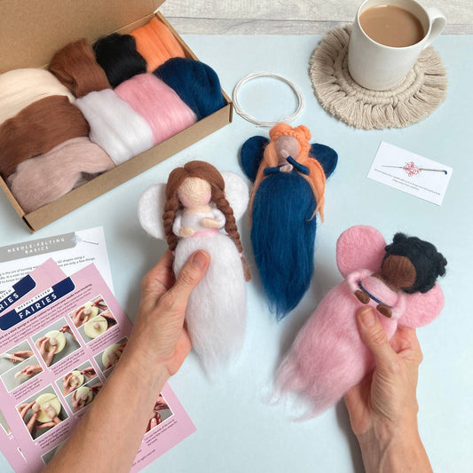 Needle Felting Kit, Fairies. Make THREE felted fairy dolls