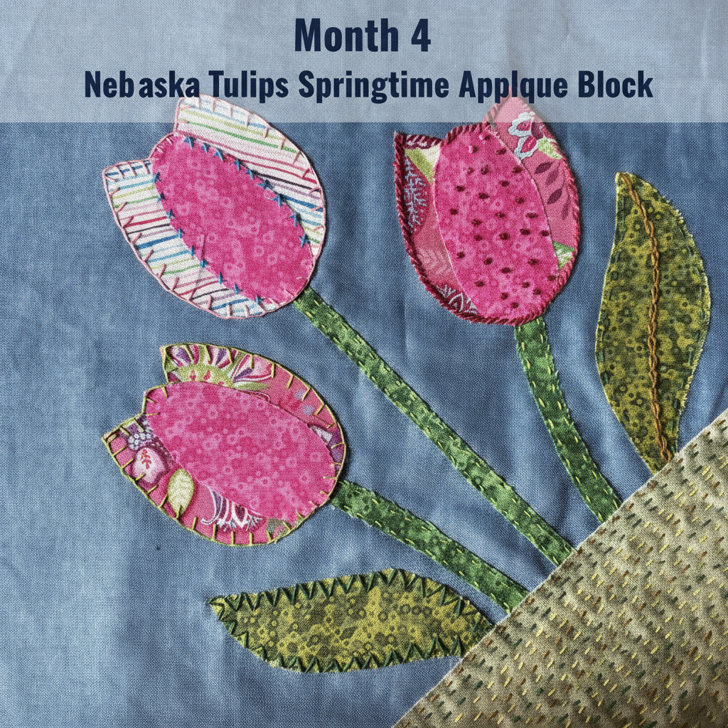 A Year in Stitches Quilt Club Month 4 - Nebraska Tulips Springtime Applique Block